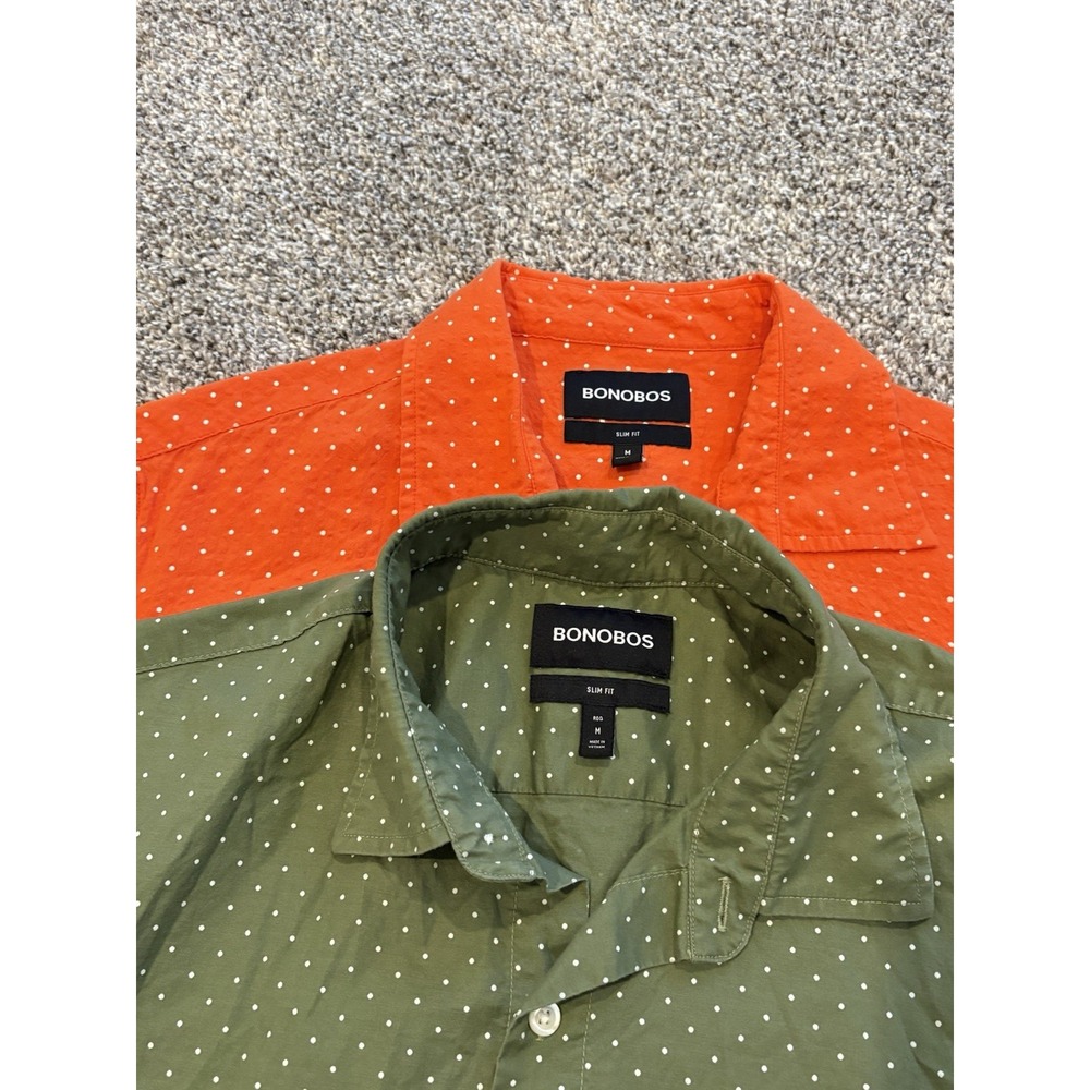 Lot 2 Bonobos Slim Fit Short Sleeve Polka Dot Shirts Orange Olive Green Mens M